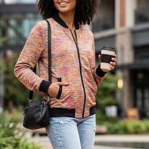 Multicolor Bomber Jacket with Black Trim